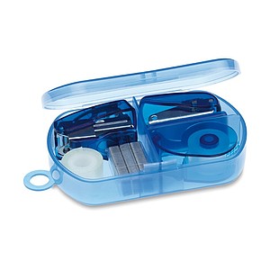 Stationery set in plastic box, transparent blue