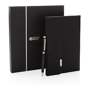 Swiss Peak deluxe A5 notebook and pen set,black