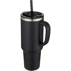 Sydney 1200 ml double wall RCS certified copper vacuum insulated tumbler with straw, solid black