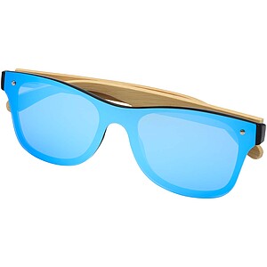 Tan sunglasses with bamboo temples, blue