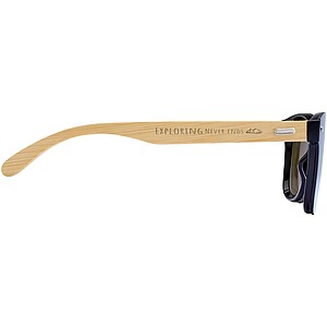 Tan sunglasses with bamboo temples, blue