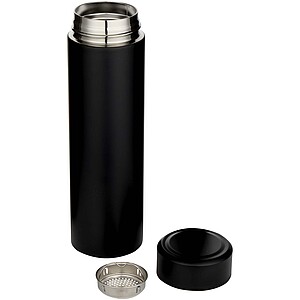 Taylor 450 ml double wall stainless steel flask with tea strainer, black