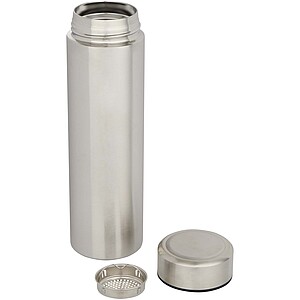 Taylor 450 ml double wall stainless steel flask with tea strainer, matted silver