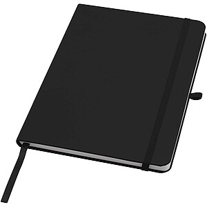 Teak A5 recycled hard cover notebook with lined pages, solid black