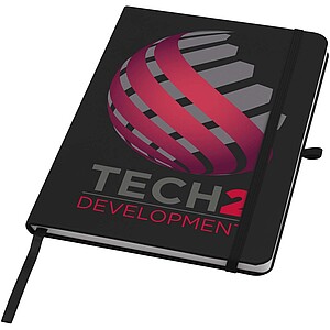 Teak A5 recycled hard cover notebook with lined pages, solid black