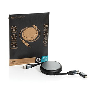 Terra RCS recycled aluminium retractable 240W 2-in-1 cable, black