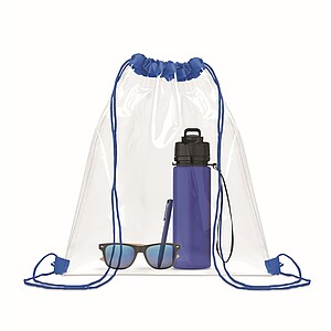 Transparent drawstring bag, royal blue