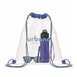 Transparent drawstring bag, royal blue