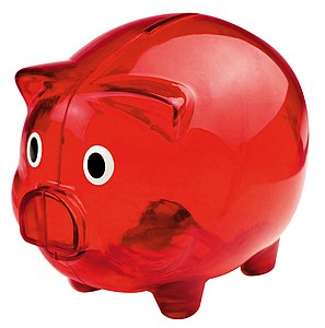 Transparent piggy bank, red