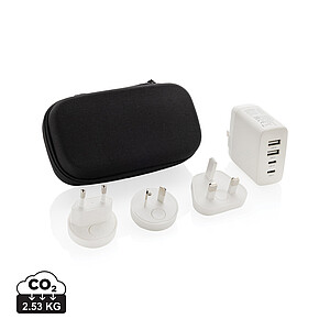 TravelCharge Pro RCS rplastic travel charger with USB C, white, black