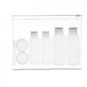 Travelling pouch with bottles, transparent