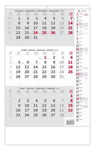 Tříměsíční šedý kalendář s poznámkami 2026