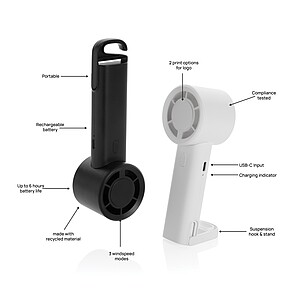 Twist RCS recycled plastic re-chargeable portable fan, black