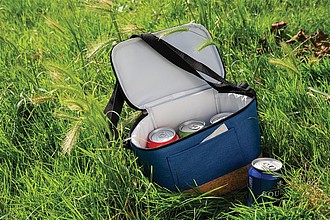 Two tone cooler bag with cork detail,blue