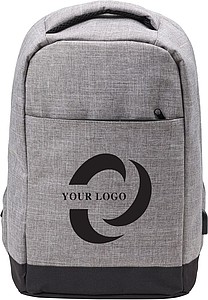 Two-tone polyester (600D) anti-theft backpack, with PVC backing.