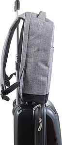 Two-tone polyester (600D) anti-theft backpack, with PVC backing.
