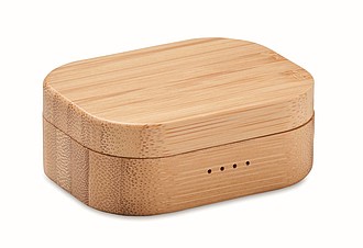 TWS earbuds in bamboo case