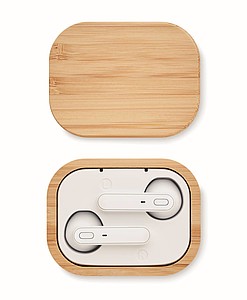 TWS earbuds in bamboo case