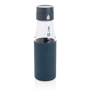 Ukiyo glass hydration tracking bottle with sleeve