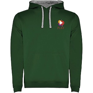 Urban mens hoodie, green with white details, M