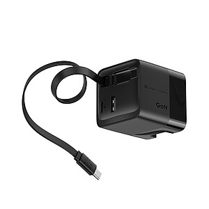 Urban Vitamin Mendocino 65W GaN charger retractable cable, black
