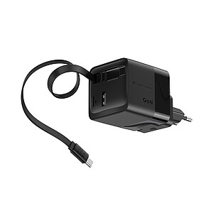 Urban Vitamin Mendocino 65W GaN charger retractable cable, black