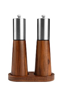 VANILLA SEASON OGANO Elegant salt and pepper mill set with a wooden stand