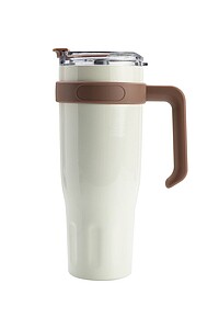 Vanilla Season thermomug XL, with beige straw and beige plastic opening and handle, 1100ml, 304ss + 201 ss, lasered logo on the bottom