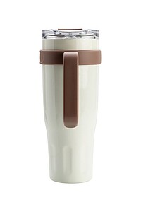Vanilla Season thermomug XL, with beige straw and beige plastic opening and handle, 1100ml, 304ss + 201 ss, lasered logo on the bottom