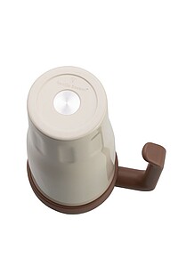 Vanilla Season thermomug XL, with beige straw and beige plastic opening and handle, 1100ml, 304ss + 201 ss, lasered logo on the bottom