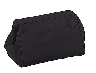 Vanity case main compartment is tightened with a metal holder and zip,colour black