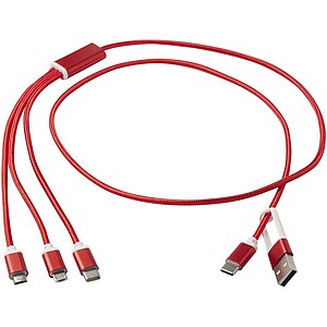 Versatile 5-1 recycled aluminium charging cable, red