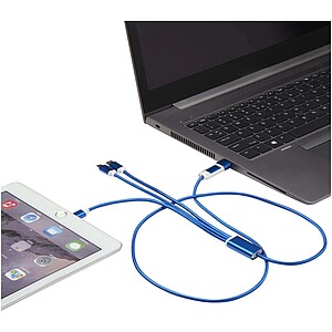 Versatile 5-1 recycled aluminium charging cable, royal blue