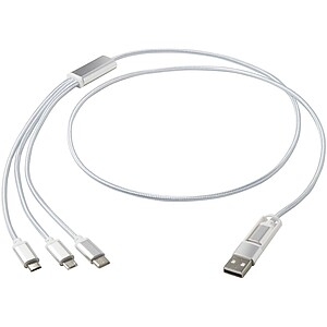 Versatile 5-1 recycled aluminium charging cable, silver