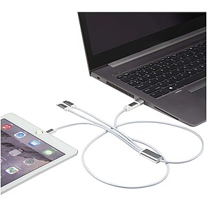 Versatile 5-1 recycled aluminium charging cable, silver