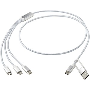 Versatile 5-1 recycled aluminium charging cable, silver