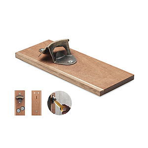 Wall mounted bottle opener in acacia wood and iron