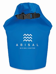 Waterproof bag in PVC. Capacity 10L, with adjustable shoulder strap.