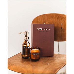 Wellmark Discovery 250 ml hand soap dispenser and 150 g scented candle set, maroon