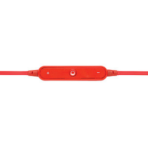 Wireless earbuds in pouch, red