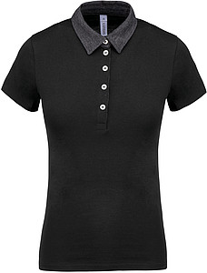 Women s KARIBAN TWO-TONE JERSEY POLO SHIRT, black/dark grey heather, XS