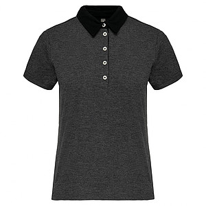 Women s KARIBAN TWO-TONE JERSEY POLO SHIRT, dark grey heather/black, 2XL