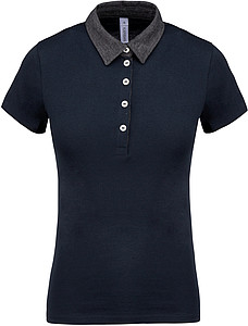 Women s KARIBAN TWO-TONE JERSEY POLO SHIRT, navy/dark grey heather, 2XL