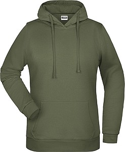 Womens sweatshirt with hoodie James Nicholson, dark khaki green, XS