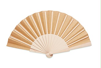 Wood hand fan with cork fabric