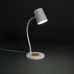 Zenara RCS recycled plastic and cork 15W wireless desk lamp, white