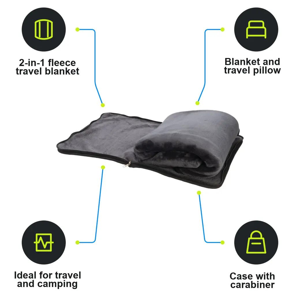Infographic: SCHWARZWOLF AMIATA Travel blanket with carabiner, grey