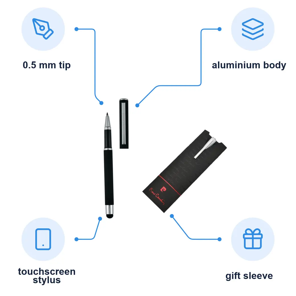 Infographic: PIERRE CARDIN CLAUDIE Metal rollerball pen with stylus, black