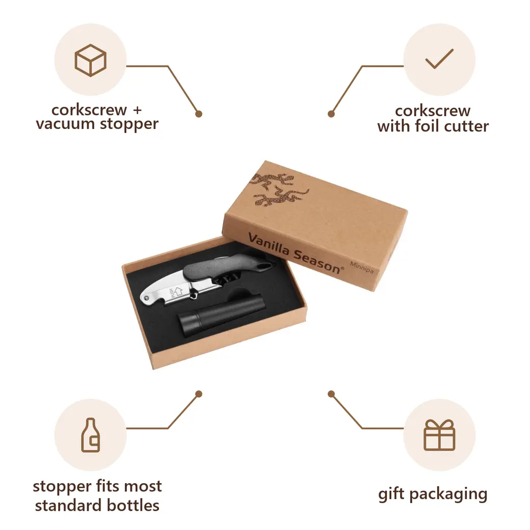 Infographic: VS MINNIPA Wine Opener and Stopper Set, Black