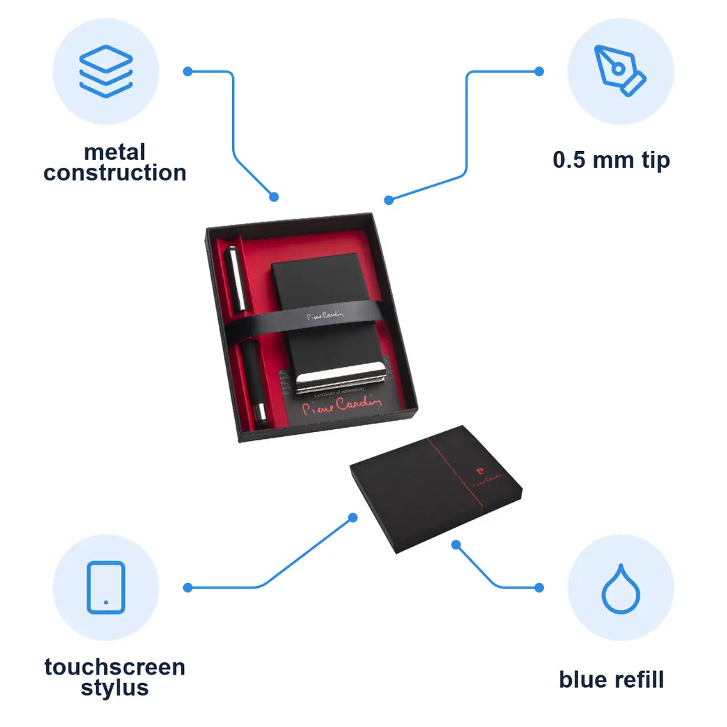 Infographic: PIERRE CARDIN CONCORDE Business card holder and metal rollerball set, black